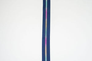 Indigo Blue with Rainbow Nylon Teeth - Zipper Tape by the Yard