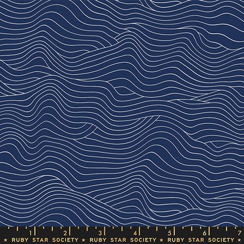 Wavelength in Navy - Water - by Ruby Star Society for Moda