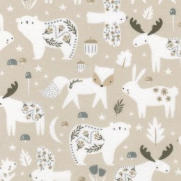 Woodland Creatures in Taupe for Gentle Night Flannel for Andover Fabrics