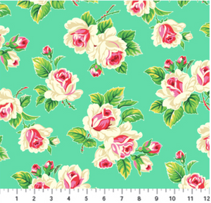 True Kisses -Turquoise Roses RAYON by Heather Bailey for Figo Fabrics
