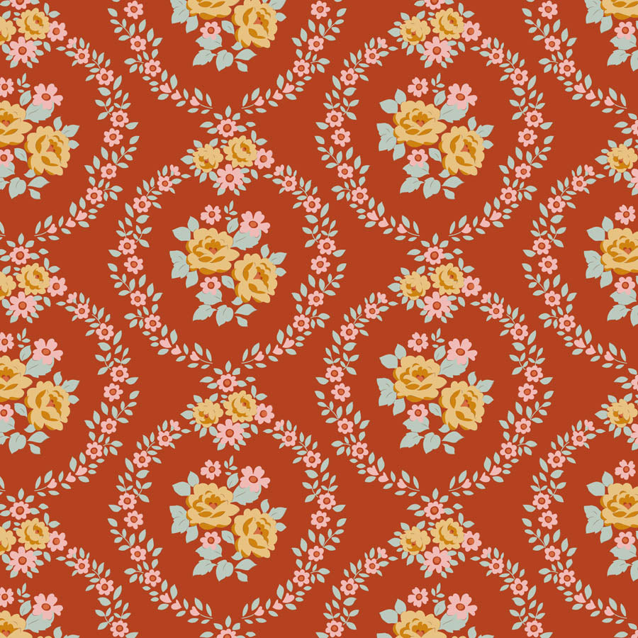 || PRE-ORDER || Mable in Rust from Village Life by Tilda Fabrics, Designer Fabric