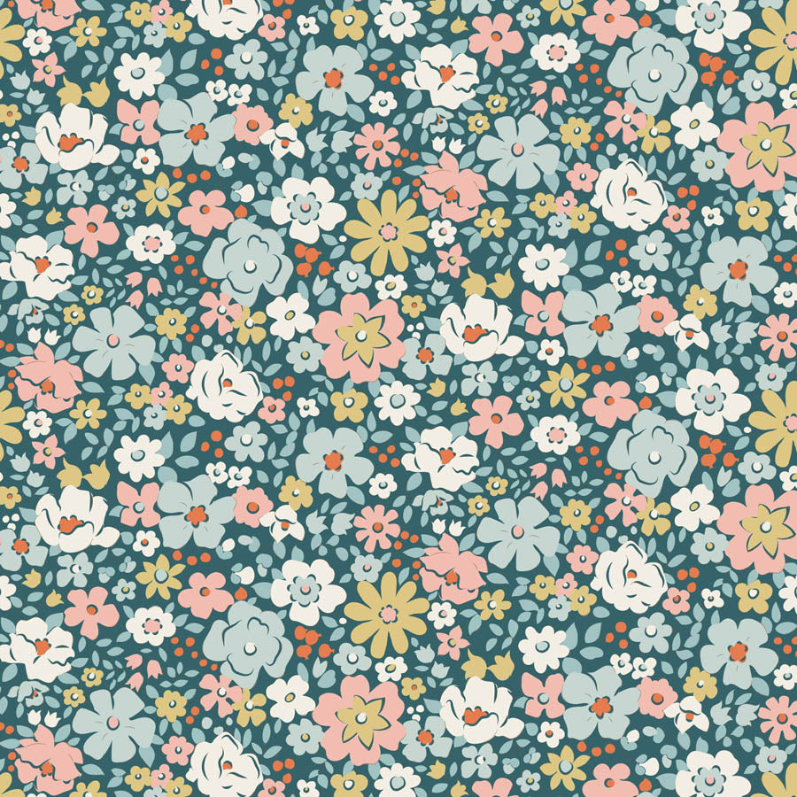 || PRE-ORDER || Esther in Petrol from Village Life by Tilda Fabrics, Designer Fabric