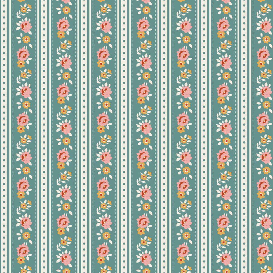 || PRE-ORDER || Agnes in Teal from Village Life by Tilda Fabrics, Designer Fabric