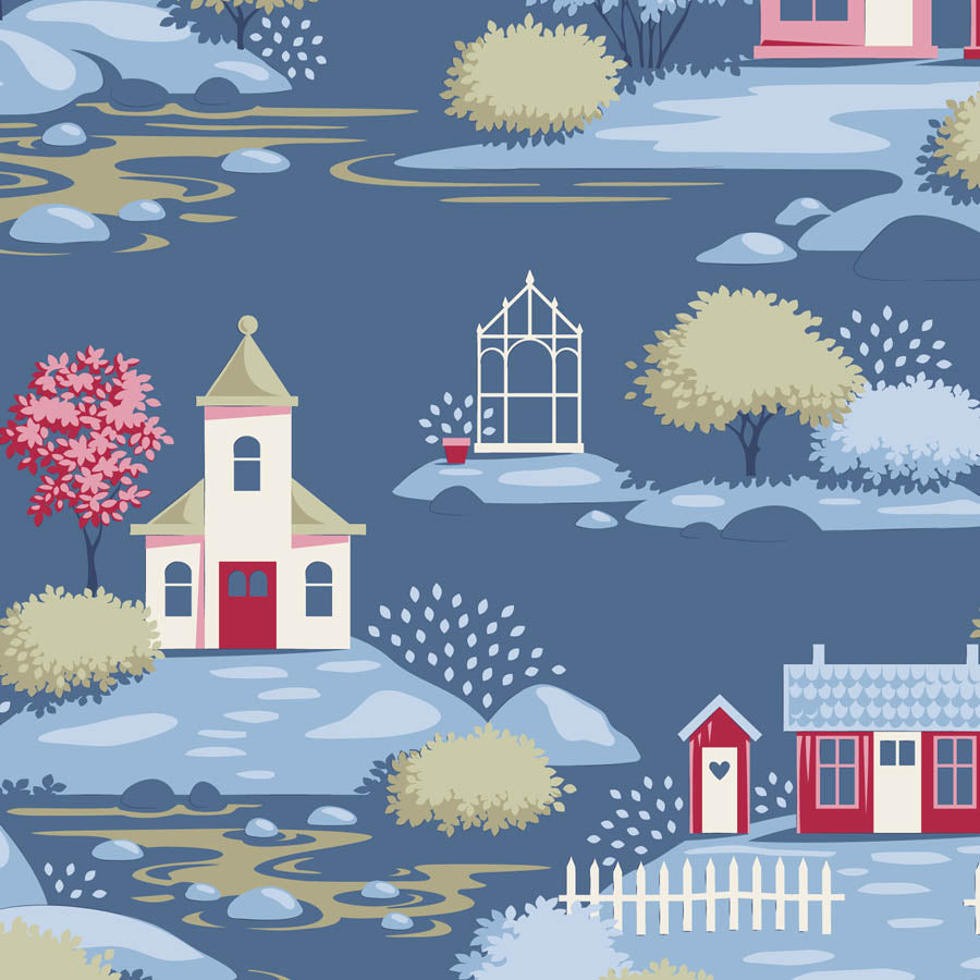 || PRE-ORDER || Village in Blue from Village Life by Tilda Fabrics, Designer Fabric