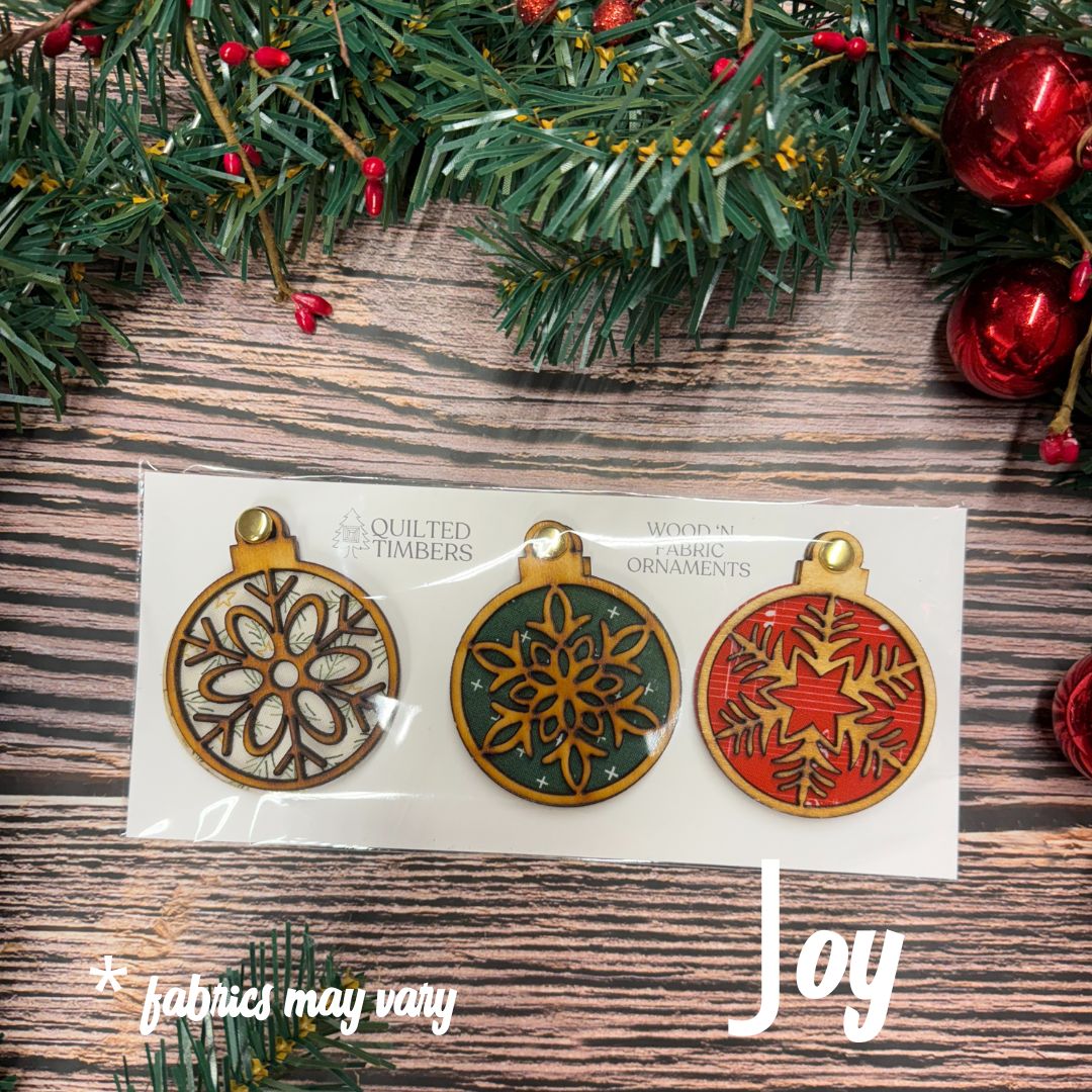 Wood ’N Fabric Ornaments — Set of 3