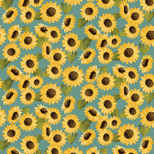 Sunflowers in Blue from Enchanted Forest by Kanvas Studio for Benartex