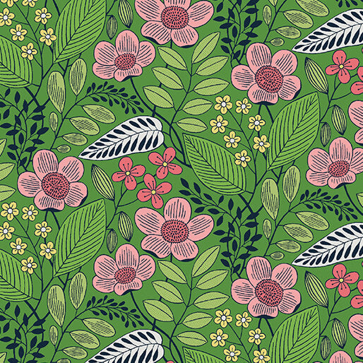 Olivia in Green from Blooming Color II by Wolff Paper for Benartex