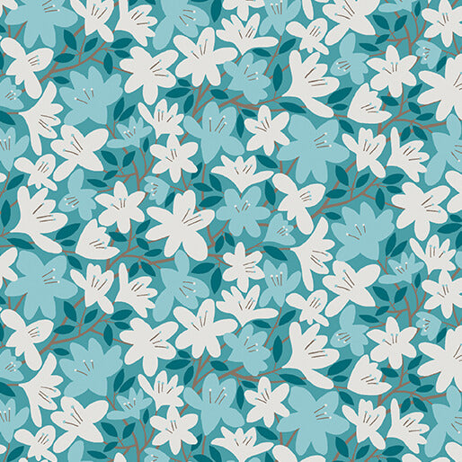 Angie in Turquoise from Blooming Color II by Wolff Paper for Benartex