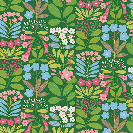 Emme in Green/Multi from Blooming Color II by Wolff Paper for Benartex