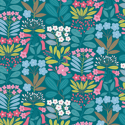 Emme in Teal from Blooming Color II by Wolff Paper for Benartex