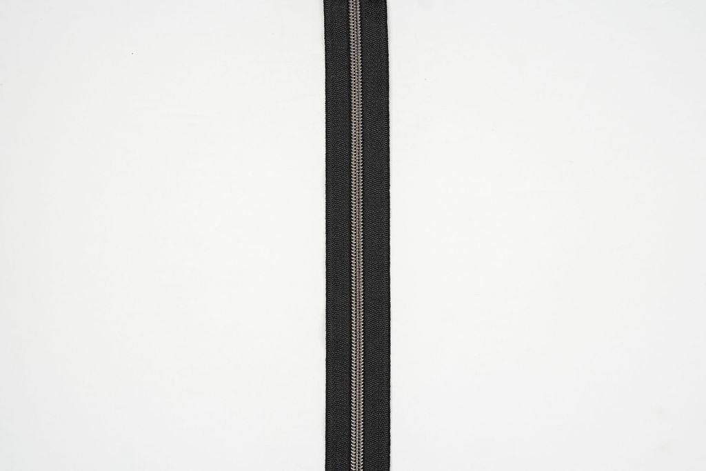 Black with Nylon Gunmetal Nylon Teeth - Zipper Tape by the Yard