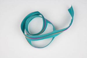 Mermaid Teal with Rainbow Nylon Teeth - Zipper Tape by the Yard