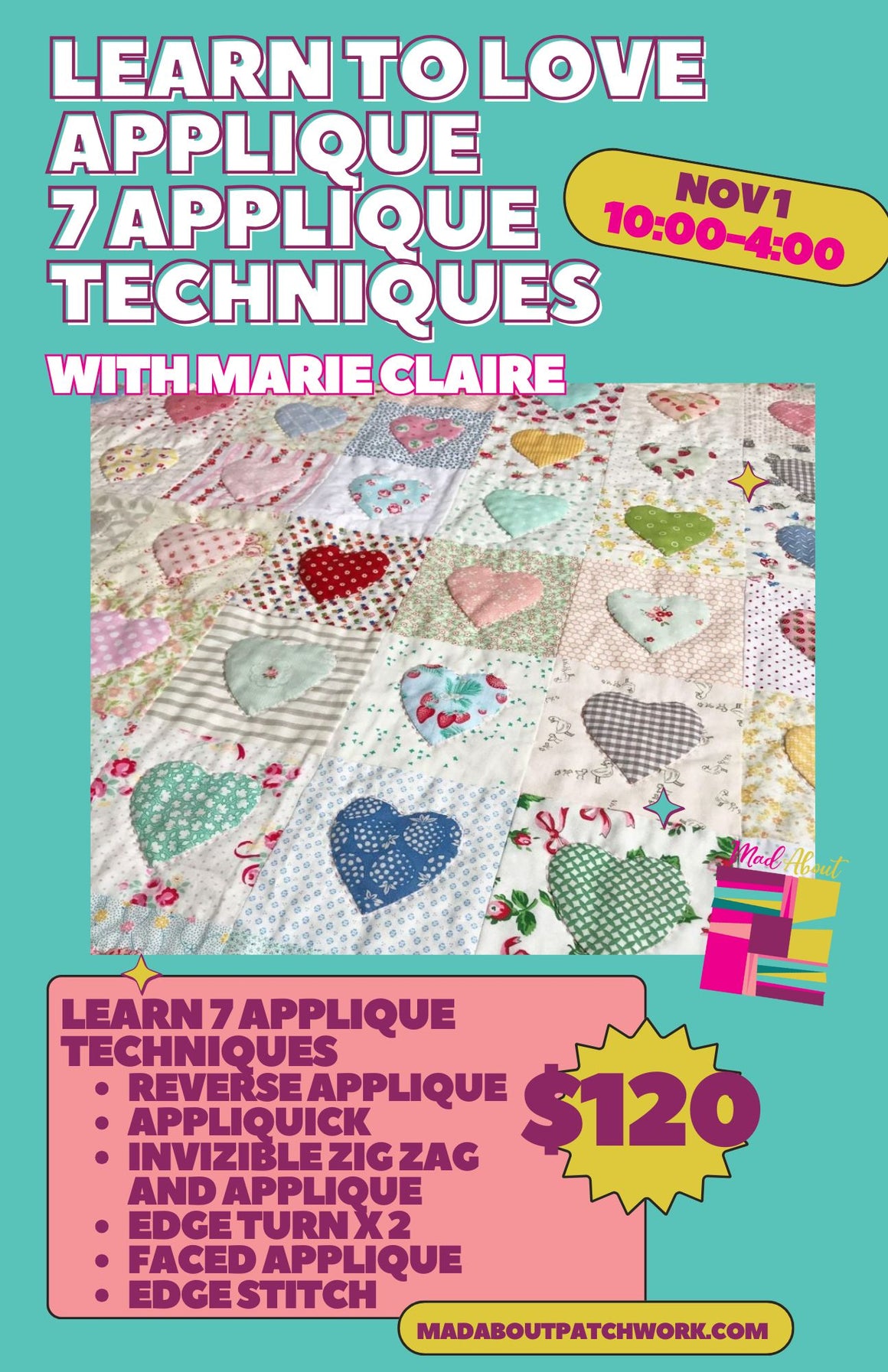 Learn to Love Applique - 7 Applique techniques Class