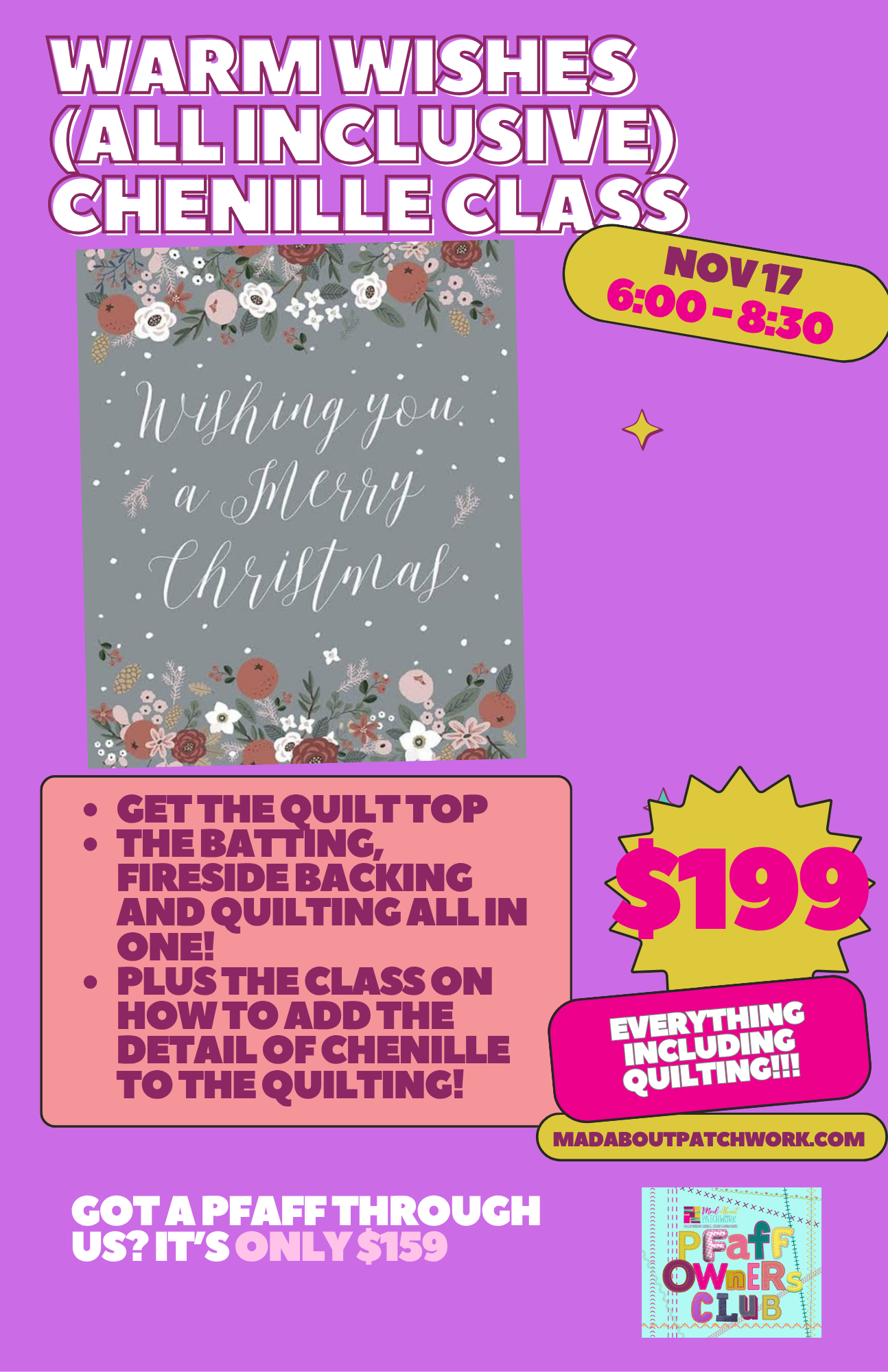 Warm Wishes Quilt (All Inclusive Kit & Clas) - Batting Backing and QUILTING!