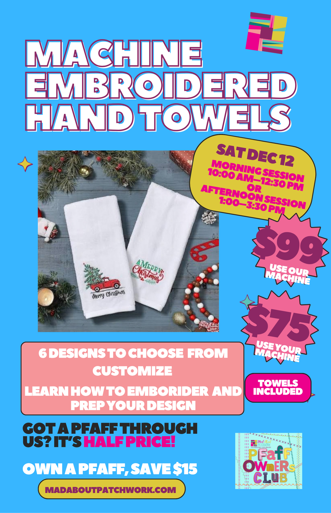Hand Towel Embroidery Class