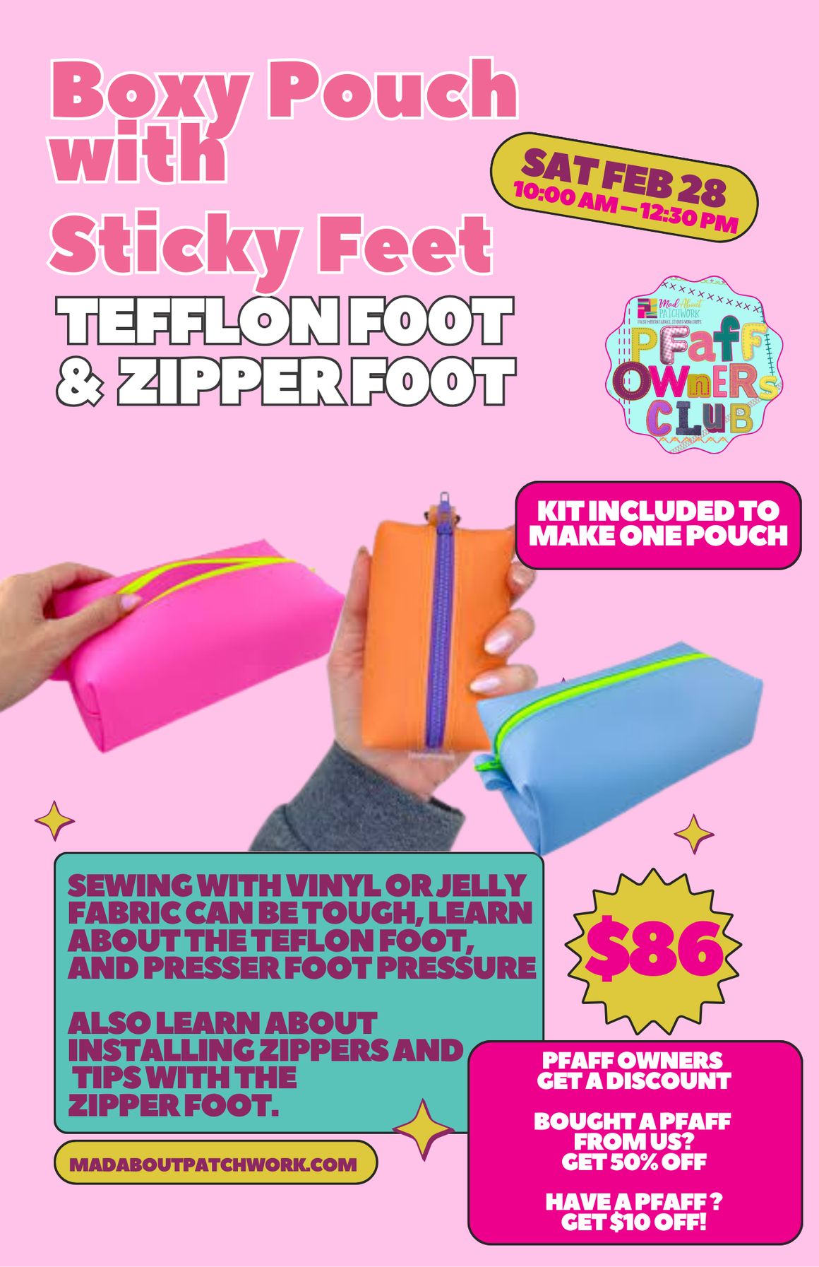 Boxy Pouch with Sticky Feet - Sewing Machine Technique Class