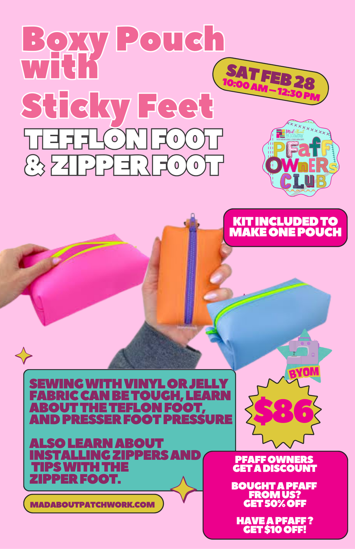 Boxy Pouch with Sticky Feet - Sewing Machine Technique Class