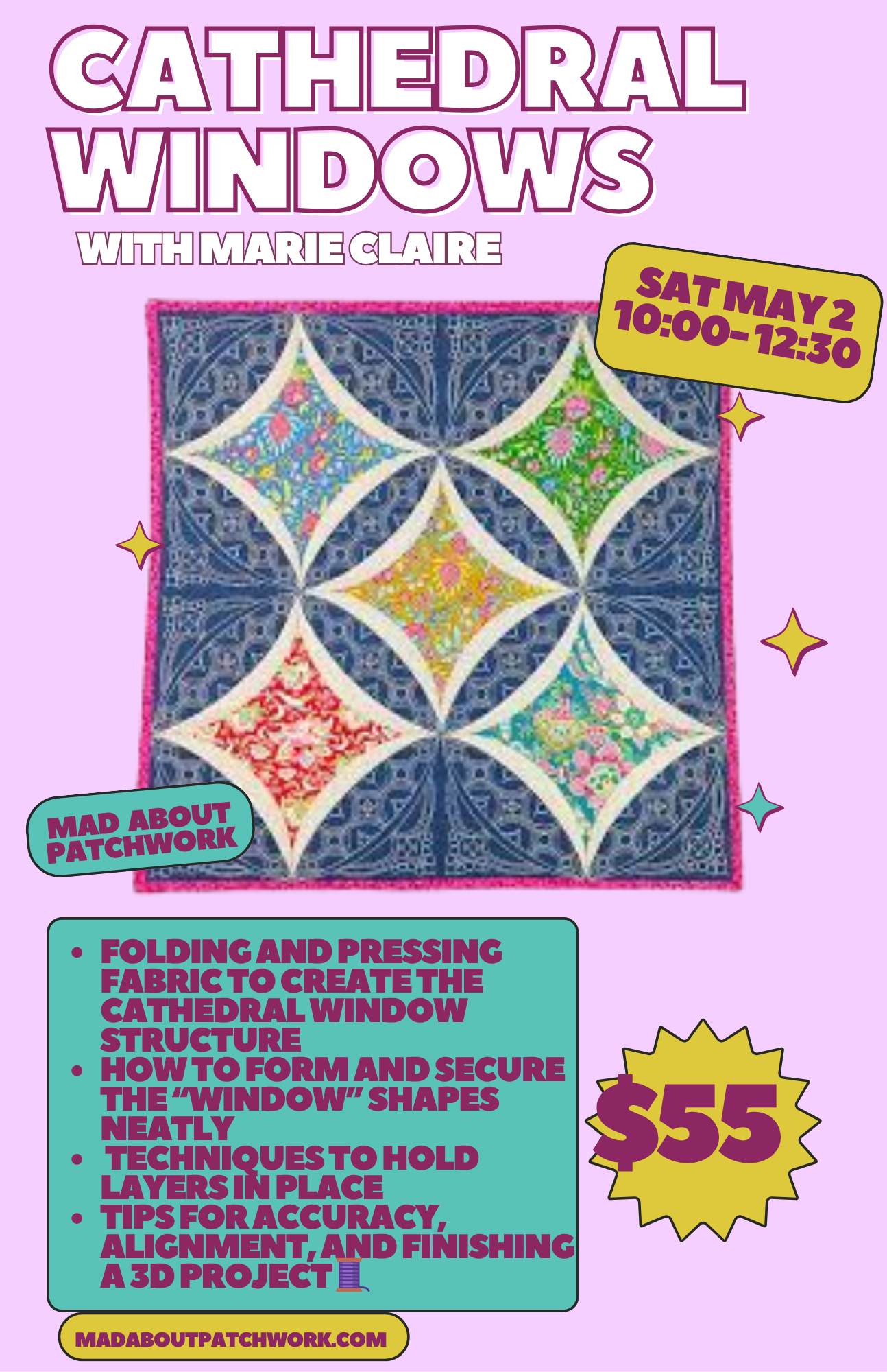 Cathedral Windows Pin Cushion Class - with Marie Claire