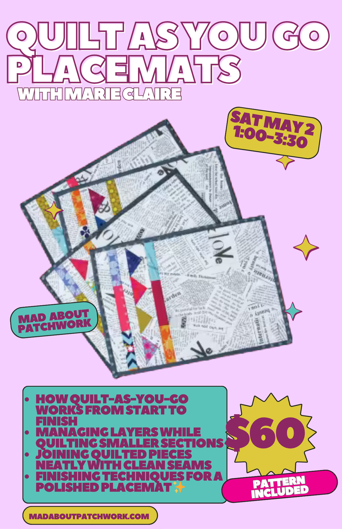 Quilt as you go - Placemats Class - with Marie Claire