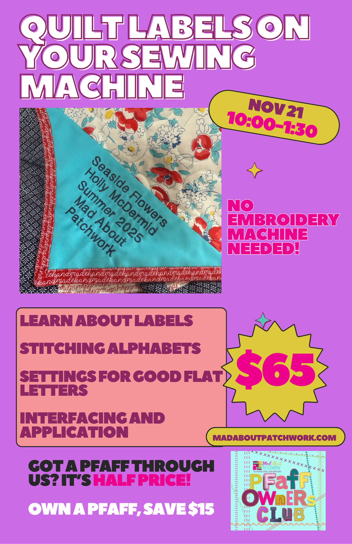 Quilt Labels on your Sewing Machine-  Beyond the Basics for PFAFF Owners