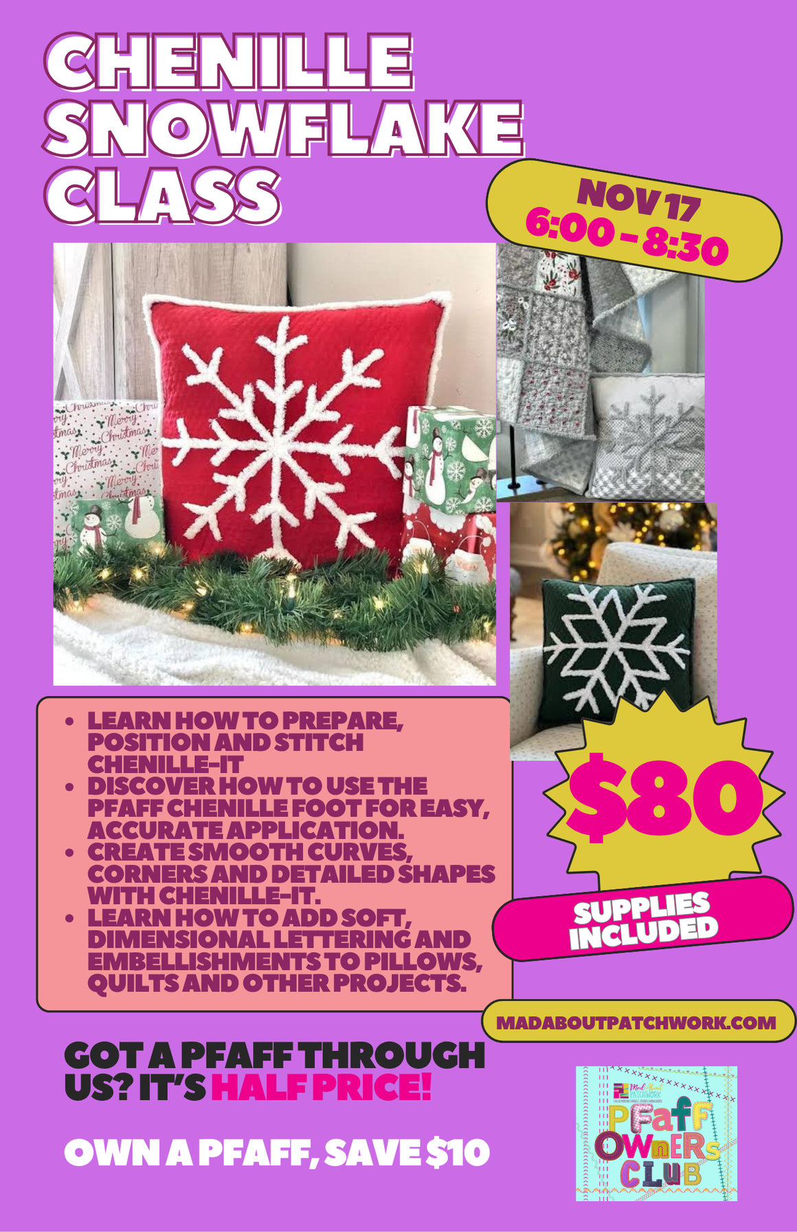 Chenille-It Snowflake Pillow Class