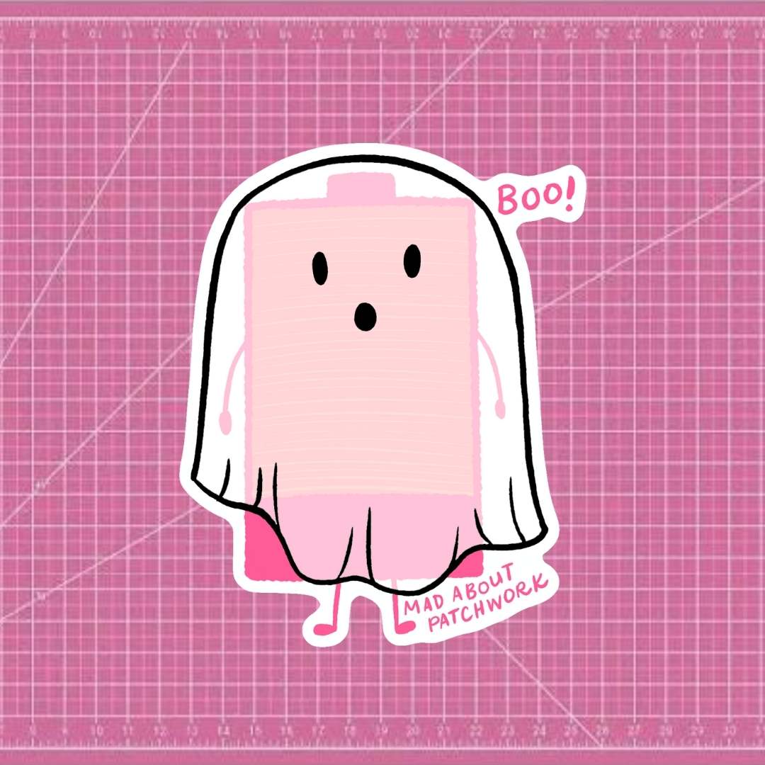 Cute Pink Ghost - Halloween - Thread Spool Sticker