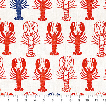 Lobsters in White Multi - for Take Me to the Beach for Northcott Fabrics