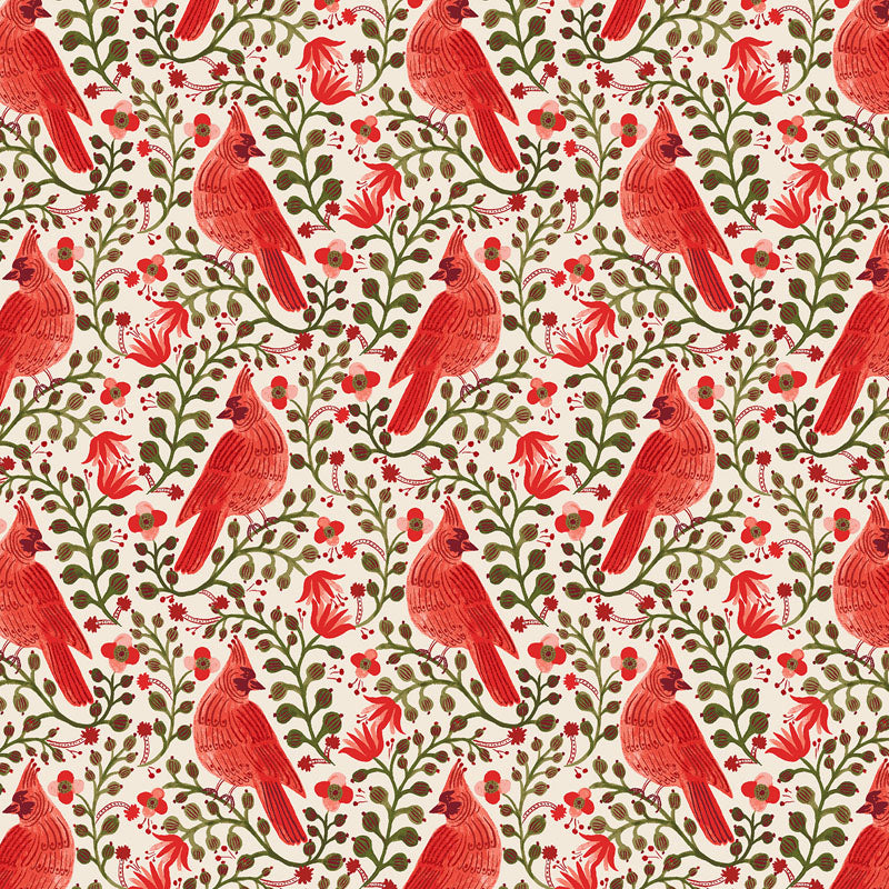 Cardinals in Cream for Holiday Classics V By Rifle Paper Co. For Cotton + Steel Fabrics