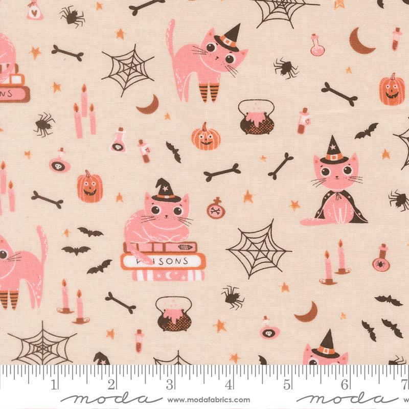 Witchy Cats in Moonbeam from Purrs & Boos by Elena Amo for Moda Fabrics, Designer Fabric