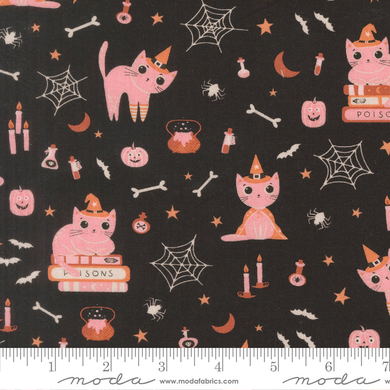 Witchy Cats in Black Cat from Purrs & Boos by Elena Amo for Moda Fabrics, Designer Fabric