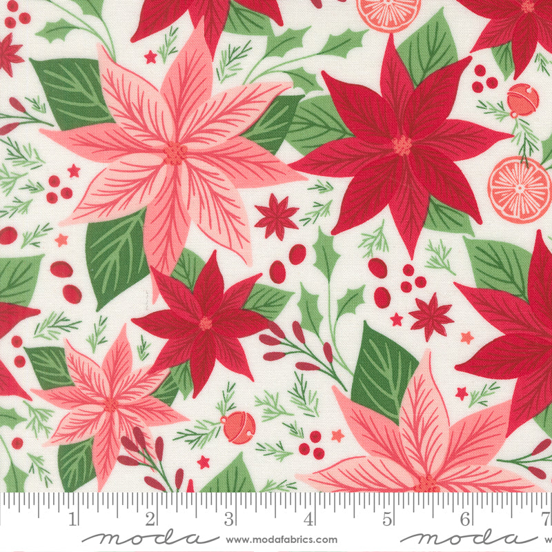 Poinsettia in Snow from Merrily On High by Sweetfire Road for Moda Fabrics, Designer Fabric