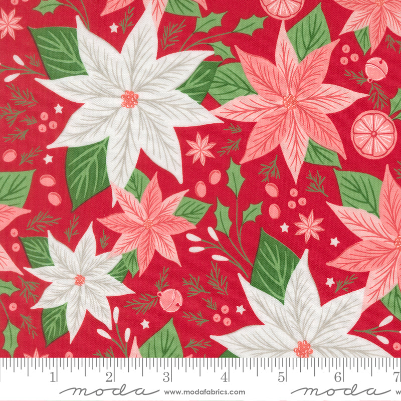 Poinsettia in Christmas Red from Merrily On High by Sweetfire Road for Moda Fabrics, Designer Fabric