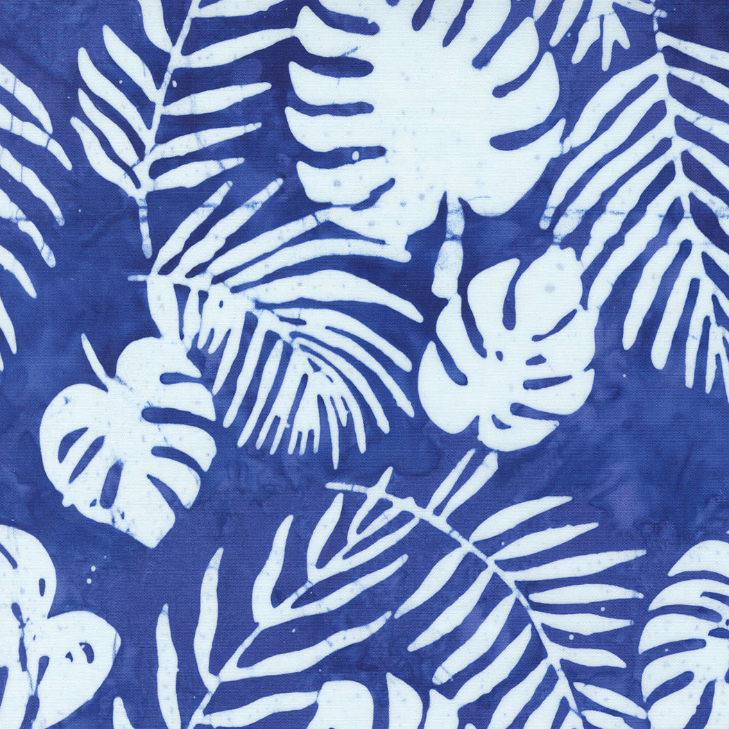 Tropical Leaves in Sea Blue from Beachy Batiks
