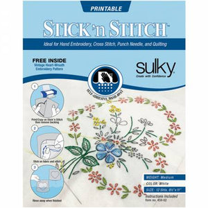 Stick N Stitch Self Adhesive Wash Away Stabilizer Twelve sheets of 8-1/2 x 11