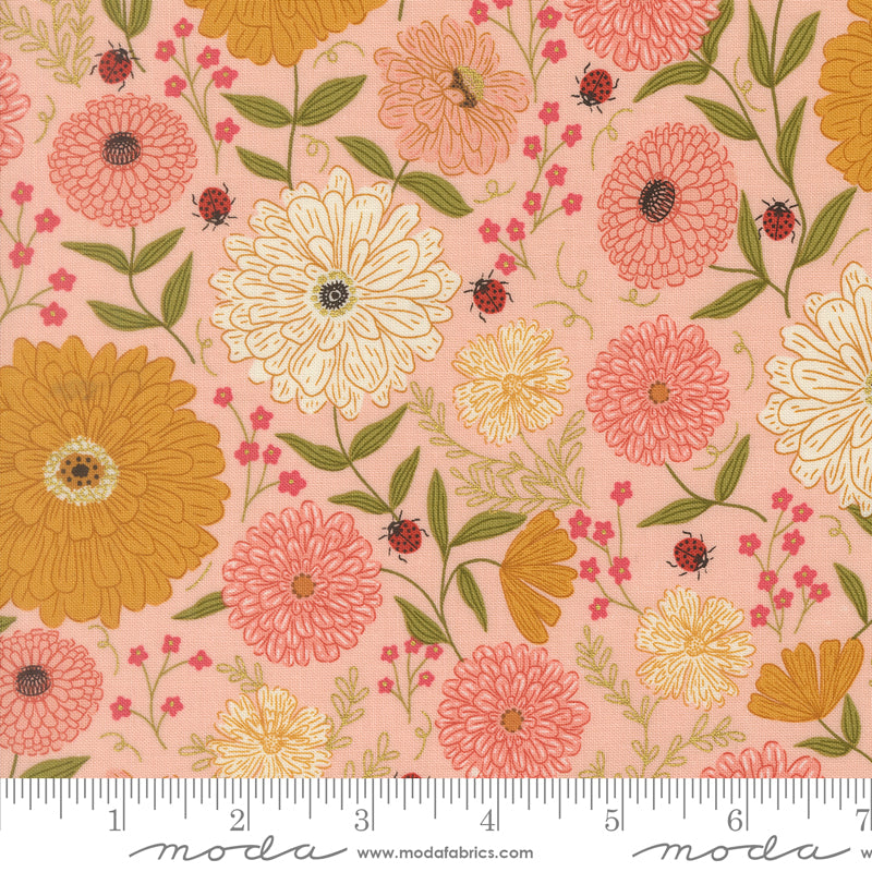 Ladies in Waiting in Pretty Pink Metallic from Ladybug Whimsy by Gingiber for Moda, Designer Fabric