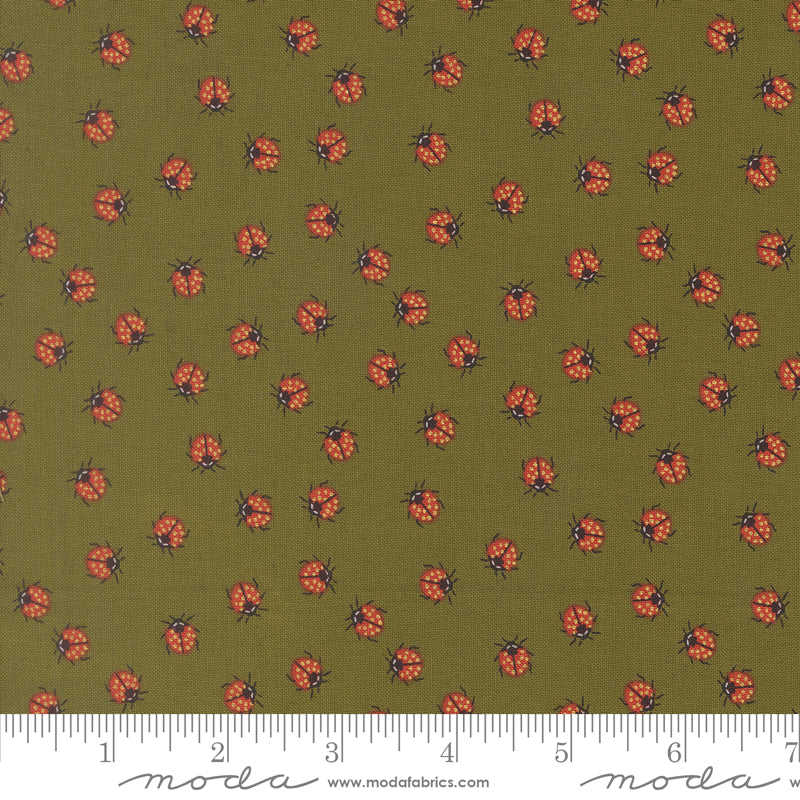 Bitty Bugs in Grass Metallic from Ladybug Whimsy by Gingiber for Moda, Designer Fabric