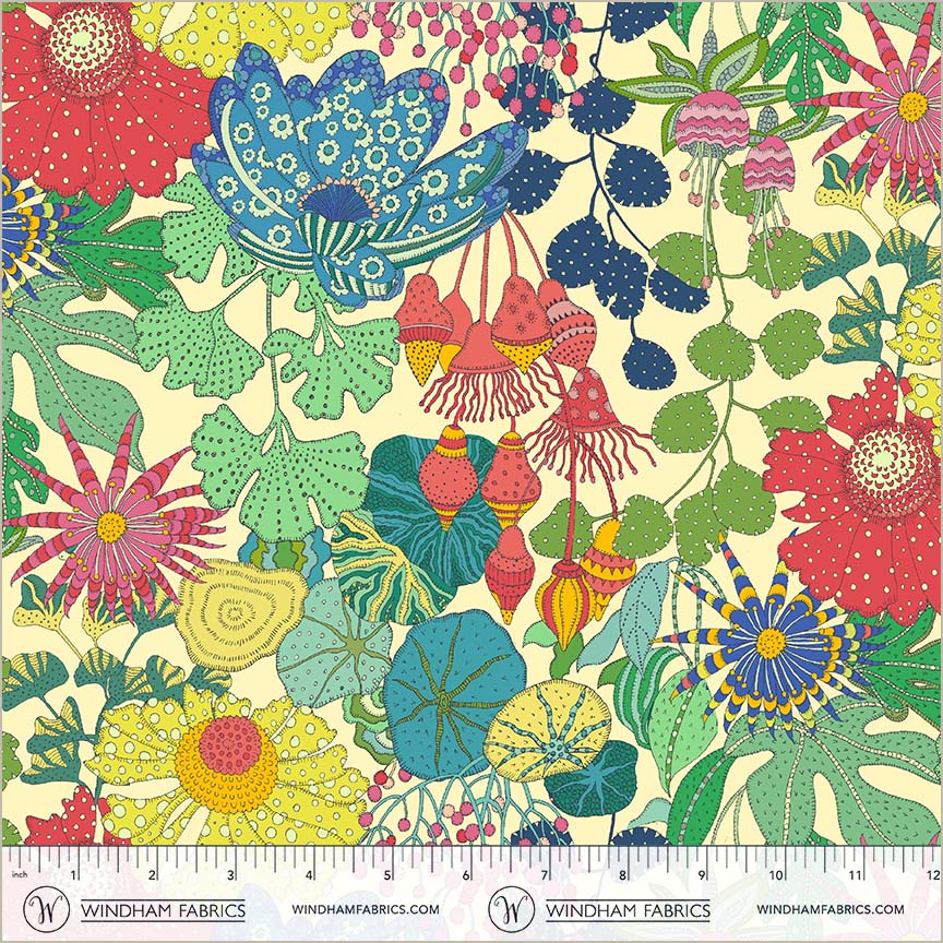 Peony Park in Cream from Sunshine by Sally Kelly for Windham Fabrics, Designer Fabric