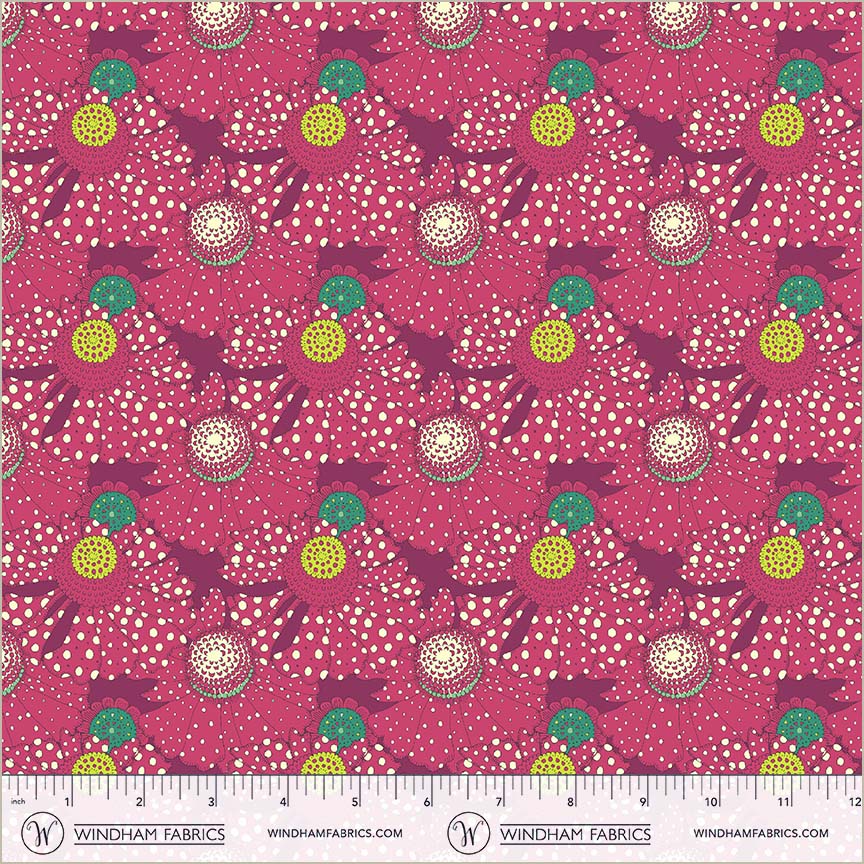Polka Flower in Plum from Sunshine by Sally Kelly for Windham Fabrics, Designer Fabric