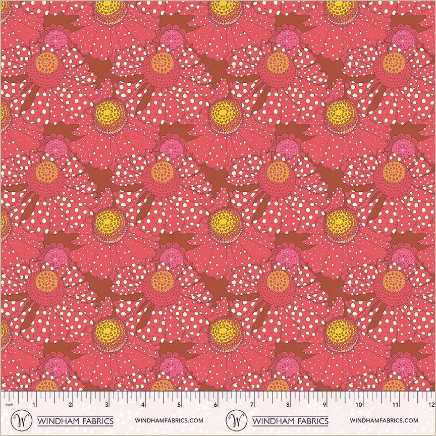 Polka Flower in Crimson from Sunshine by Sally Kelly for Windham Fabrics, Designer Fabric