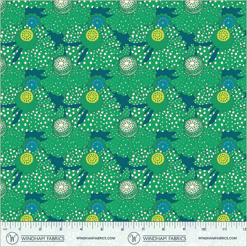Polka Flower in Chlorophyll from Sunshine by Sally Kelly for Windham Fabrics, Designer Fabric
