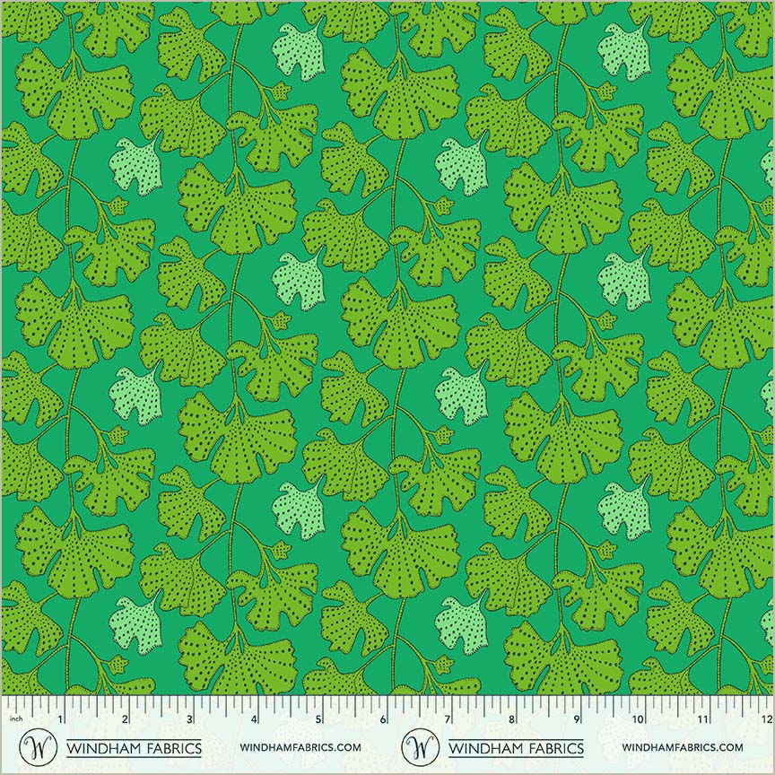 Gingko in Kelly from Sunshine by Sally Kelly for Windham Fabrics, Designer Fabric