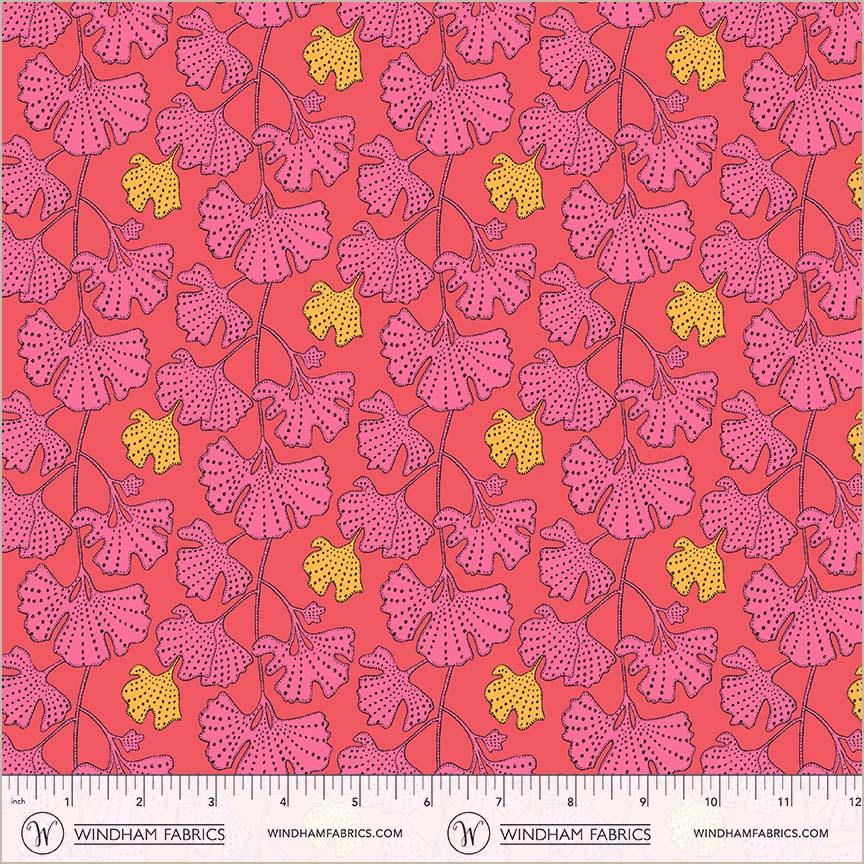 Gingko in Guava from Sunshine by Sally Kelly for Windham Fabrics, Designer Fabric
