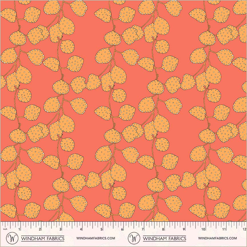 Honesty in Coral from Sunshine by Sally Kelly for Windham Fabrics, Designer Fabric
