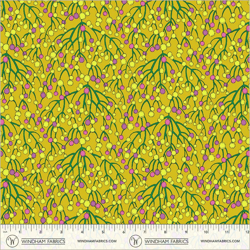 Huckleberry in Chartreuse from Sunshine by Sally Kelly for Windham Fabrics, Designer Fabric
