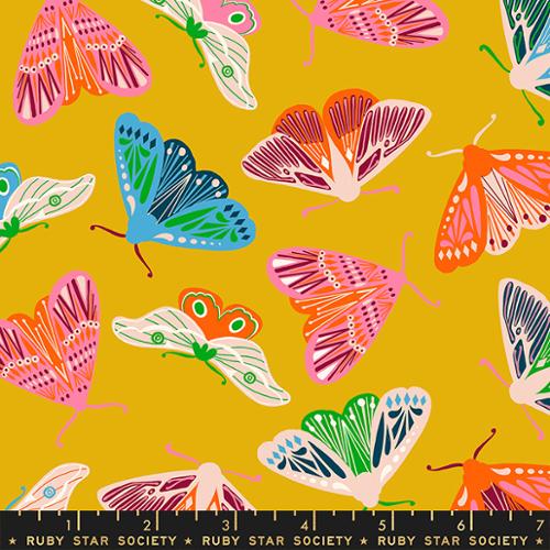 Fluttering Moth in Goldenrod - Flowerland by Melody Miller for Moda Fabrics