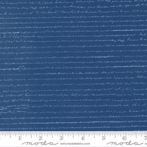 Blueprint Text in Prussian for Bluebell by Janet Clare for Moda Fabric