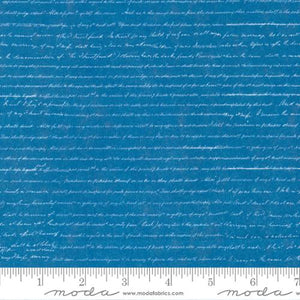 Blueprint Text in Cyan for Bluebell by Janet Clare for Moda Fabric