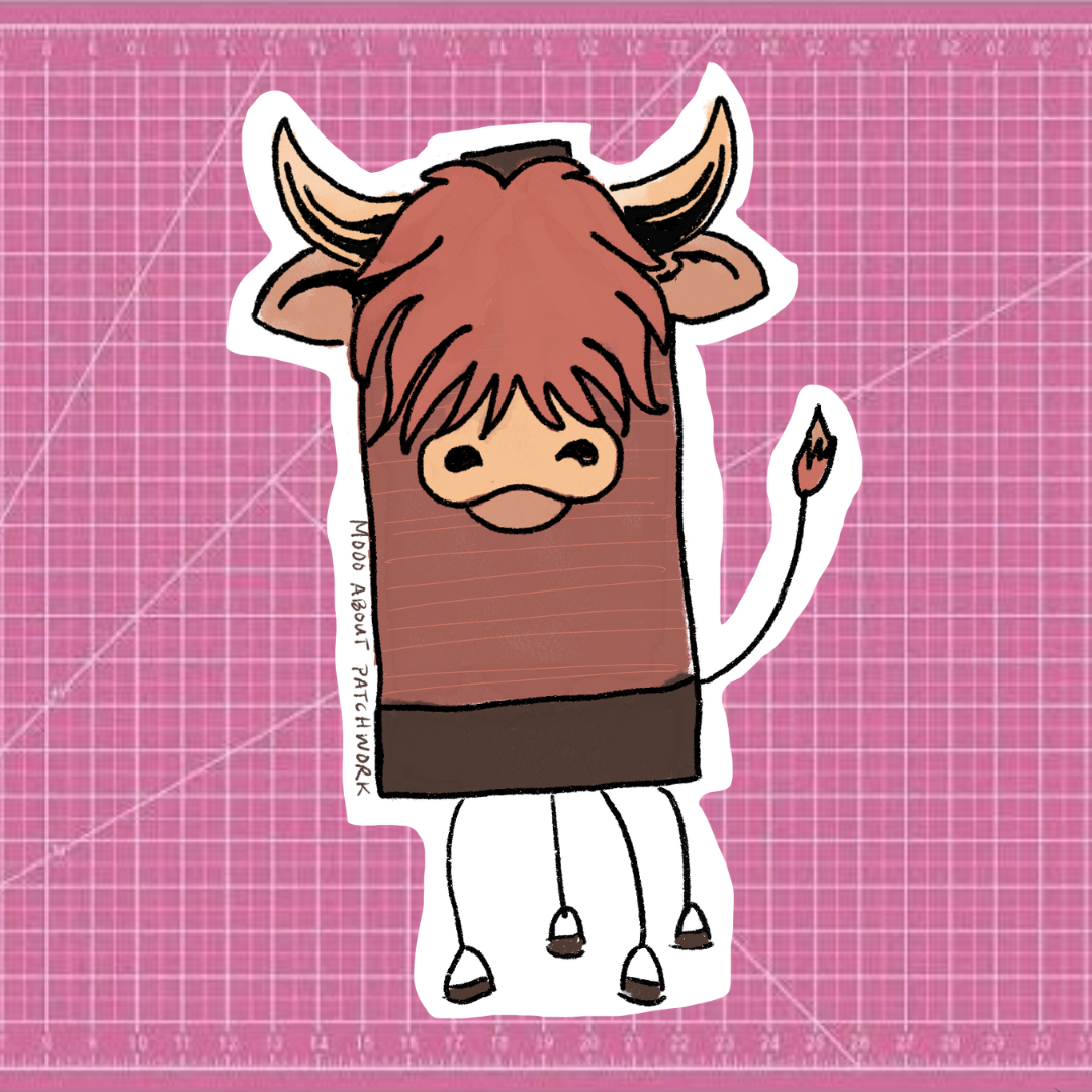 Highland Coo (Cow) Sticker  - Mad About Patchwork Sticker