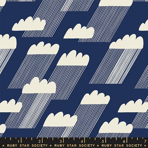Rainclouds in Navy - Water - by Ruby Star Society for Moda
