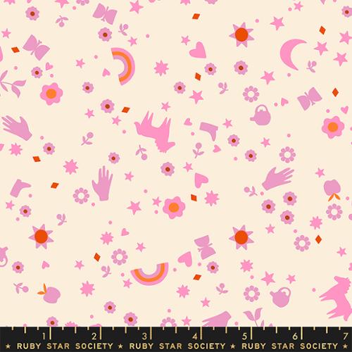 Dreamland Novelty in Flamingo  - Meadow Star by Alexia Marcelle Abegg for Ruby Star Society for Moda